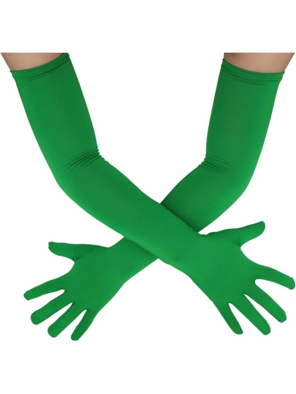 Men's And Women's Green Stretchy Costume Gloves Banquet Spandex Long Gloves
